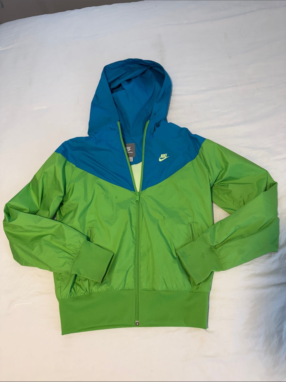 Nike Blue and Lime Green Colorblock Hooded Windbreaker Size Medium